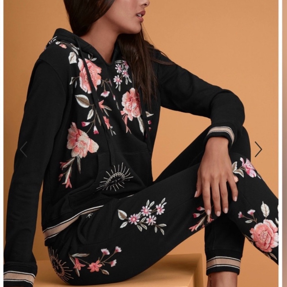 Johnny Was Vienna Womens‎ Pullover Hoodie Black Floral Size XXS